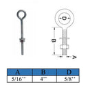Marine T316 Stainless Steel 5/16" x 4" Welded Plain Eye Bolt 600 Lbs WLL