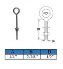 4 Pcs Marine T316 Stainless Steel 1/4" x 2-3/8" Welded Plain Eye Bolt 400 Lbs WLL