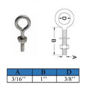 Marine T316 Stainless Steel 3/16" x 1" Welded Plain Eye Bolt 150 Lbs WLL