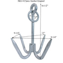3KG Grapnel Anchor Hook – Hot Dipped Galvanized 4-Flute Folding Grappling Anchor with Ring, 16.5" Marine Anchor for Kayak, Small Boat, Fishing, Yacht