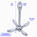 7 lb Folding Grapnel Anchor, Hot Dipped Galvanized Boat Anchor for Kayak, Jet Ski, Canoe & Small Watercraft