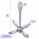 13 lb Folding Grapnel Anchor, Hot Dipped Galvanized Boat Anchor for Kayak, Jet Ski, Canoe & Small Watercraft