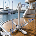 Folding Grapnel Anchor Hot Dipped Galvanized Steel, Boat Anchor for Yacht, Docking, Mooring, Fishing, Kayak, Canoe, and Marine Use
