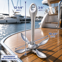 Folding Grapnel Anchor Hot Dipped Galvanized Steel, Boat Anchor for Yacht, Docking, Mooring, Fishing, Kayak, Canoe, and Marine Use