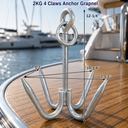 Galvanized 4-Flute Prong Claws Anchor Grapnel, Compact Marine Boat Anchor for Small Boats, Kayaks, Canoes, and Docking