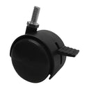 2" Black Swivel Caster with Brake, PVC Nylon Wheel with Threaded Stem for Retail Displays, Carts, Cabinets, and Furniture