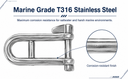 4 Pcs 1/4" Marine Halyard Shackle Captive Pin Cross Bar 750 Lb WLL, Stainless Steel