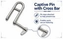 4 Pcs 1/4" Marine Halyard Shackle Captive Pin Cross Bar 750 Lb WLL, Stainless Steel