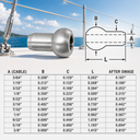 T316 Stainless Steel Single Shank Ball Swage Fitting Terminal, Cable Wire Rope End Fitting - PACK 10