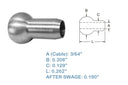 T316 Stainless Steel Single Shank Ball Swage Fitting Terminal, Cable Wire Rope End Fitting - PACK 10