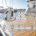 Stainless Steel Round Pad Eye Plate, Welded Formed Marine Boat Rigging Hardware for Wire Cable, Rope, and Deck Use - PACK 6