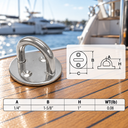 Stainless Steel Round Pad Eye Plate, Welded Formed Marine Boat Rigging Hardware for Wire Cable, Rope, and Deck Use - PACK 6