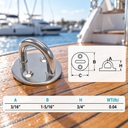 Stainless Steel Round Pad Eye Plate, Welded Formed Marine Boat Rigging Hardware for Wire Cable, Rope, and Deck Use - PACK 6