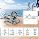 Marine Stainless Steel T304 Square Swivel Pad Eye with Ring, Welded Formed Anchor Plate for Boat, Dock, Tie Down, Rope - PACK 4