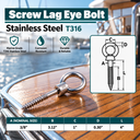 Marine Grade T316 Stainless Steel Lag Eye Bolt Screw, Heavy Duty Eye Screw Hook for Boat, Dock, Deck, Wood Mounting - PACK 5