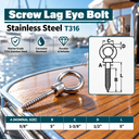 Marine Grade T316 Stainless Steel Lag Eye Bolt Screw, Heavy Duty Eye Screw Hook for Boat, Dock, Deck, Wood Mounting - PACK 5