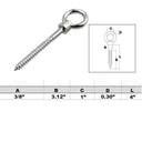 Marine Grade T316 Stainless Steel Lag Eye Bolt Screw, Heavy Duty Eye Screw Hook for Boat, Dock, Deck, Wood Mounting - PACK 5