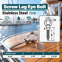 Marine Grade T316 Stainless Steel Lag Eye Bolt Screw, Heavy Duty Eye Screw Hook for Boat, Dock, Deck, Wood Mounting - PACK 5