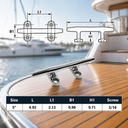 T316 Stainless Steel Flat Top Blue Water Cleat for Marine Boat, Dock, Deck, Rope Tie Down, Mooring Line, Yacht - PACK 4