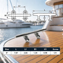 T316 Stainless Steel Flat Top Blue Water Cleat for Marine Boat, Dock, Deck, Rope Tie Down, Mooring Line, Yacht - PACK 4