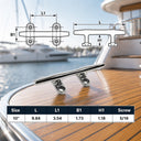 T316 Stainless Steel Flat Top Blue Water Cleat for Marine Boat, Dock, Deck, Rope Tie Down, Mooring Line, Yacht - PACK 4
