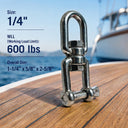 T316 Stainless Steel Eye Jaw Swivel for Marine Boat Mooring, Heavy Duty Anchor Swivel Connector for Chain, Rope, Dock, and Rigging Use
