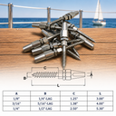 T316 Stainless Steel Swageless Lag Stud Cable Rail Fitting, Marine Boat Wire Rope Railing End Terminal for Wood Posts, Deck, Dock - PACK 4
