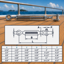 4 Pc Set Marine Grade T316 Stainless Steel Jaw Eye Turnbuckle for Cable Rope, Adjustable Rigging Tensioner for Boat, Dock - PACK 4