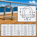 Wide D-Shackle with Screw Pin Marine Grade T316 Stainless Steel, Heavy Duty Anchor Rigging Shackle for Boat, Dock - PACK 4