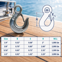 Marine T316 Stainless Steel Eye Slip Hook, Drop Forged Rigging Hook for Chain, Rope, Cable, Dock - PACK 4