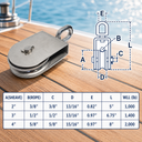 Marine T304 Stainless Steel Sheave Square Block for Wire Pulley, Rope Cable Pulley Block for Dock, Deck, Yacht - PACK 4