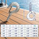 Marine T316 Stainless Steel Threaded Shank Hook, Drop Forged Hook for Rigging, Rope, Chain, and Cable - PACK 4