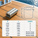 Aluminum Crimping Loop Sleeve for Wire Rope, Double Barrel Ferrule Cable Sleeves for Rigging, Railing, Loop Ends - PACK 10