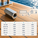 Marine Grade T316 Stainless Steel Hex Coupling Nut, Fully Threaded Connecting Nut for Rods, Bolts, Studs - PACK 4