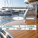 T316 Stainless Steel Marine Thread Rod and Swage Stud Turnbuckle, Cable Wire Rope Tensioner for Railing and Rigging - PACK 4