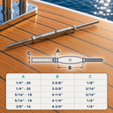 Marine T316 Stainless Steel Threaded Lag and Swage Stud Turnbuckle, Cable Wire Rope Tensioner for Deck, Dock - PACK 4