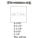 Marine T316 Stainless Steel Toggle and Toggle Pipe Turnbuckle, Cable Wire Rope Tensioner for Boat, Dock, Deck - PACK 4