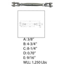 Marine T316 Stainless Steel Toggle and Toggle Pipe Turnbuckle, Cable Wire Rope Tensioner for Boat, Dock, Deck - PACK 4