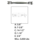 Marine T316 Stainless Steel Toggle and Toggle Pipe Turnbuckle, Cable Wire Rope Tensioner for Boat, Dock, Deck - PACK 4