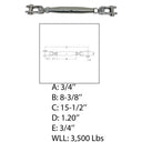 Marine T316 Stainless Steel Toggle and Toggle Pipe Turnbuckle, Cable Wire Rope Tensioner for Boat, Dock, Deck - PACK 4