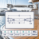 Marine T316 Stainless Steel Toggle and Toggle Pipe Turnbuckle, Cable Wire Rope Tensioner for Boat, Dock, Deck - PACK 4