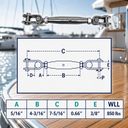 Marine T316 Stainless Steel Toggle and Toggle Pipe Turnbuckle, Cable Wire Rope Tensioner for Boat, Dock, Deck - PACK 4