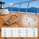 T316 Stainless Steel Harness Clip Spring Gate Snap Hook, Carabiner Hook for Marine, Boat, Rope, Chain - PACK 4