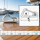 T316 Stainless Steel Harness Clip Spring Gate Snap Hook, Carabiner Hook for Marine, Boat, Rope, Chain - PACK 4