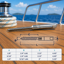 Push and Go Swageless Lag for Cable Rail, Marine Boat T316 Stainless Steel Wire Cable Railing Fitting for Deck and Dock - PACK 4