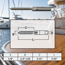 Push and Go Swageless Lag for Cable Rail, Marine Boat T316 Stainless Steel Wire Cable Railing Fitting for Deck and Dock - PACK 4