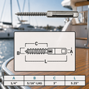 Push and Go Swageless Lag for Cable Rail, Marine Boat T316 Stainless Steel Wire Cable Railing Fitting for Deck and Dock - PACK 4