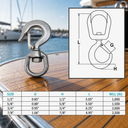 Drop Forged T316 Stainless Steel Swivel Hook, Swivel Eye Lifting Hook with WLL for Marine, Rigging, Chain - PACK 4
