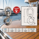 Drop Forged T316 Stainless Steel Swivel Hook, Swivel Eye Lifting Hook with WLL for Marine, Rigging, Chain - PACK 4