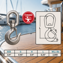 Drop Forged T316 Stainless Steel Swivel Hook, Swivel Eye Lifting Hook with WLL for Marine, Rigging, Chain - PACK 4